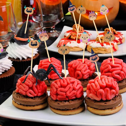 Halloween Pumpkin Cocktail Picks 5 Inch Bamboo Fancy Toothpicks For Appetizers, Decorative Fall Halloween Thanksgiving Party Food Drinks Garnish Fruit Skewer Sticks Multi-item Party Favor Pack