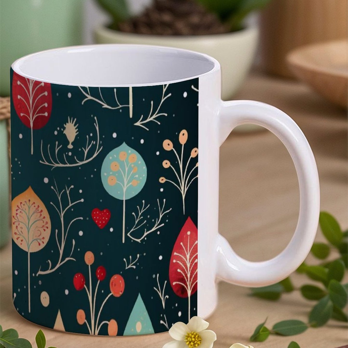 POD US Local White mug with full print, Christmas Tree, Snowflakes 0101