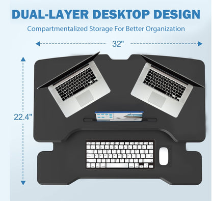 US Local 32 Inch Desk Converter, Height Adjustable Sit To Stand Riser, Dual Monitor And Laptop Workstation Wi