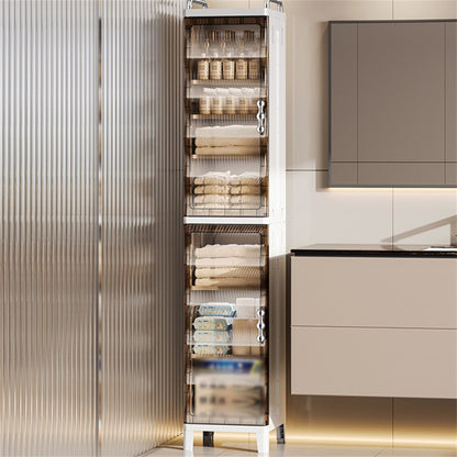 US Local Narrow Slit Folding Storage Cabinet Plastic Magnetic Door Storage Cabinet Storage Cabinet Suitable For Bathroom, Toilet, Living Room, Bedroom Storage