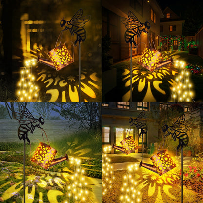 US Local Solar Garden Lights Outdoor Decoration,Flower-shaped Lights Metal Solar Watering Can Lights Outdoor Waterproof, Small Patio Light Yard Lawn Pathway Decor, Gardening Gifts Solar Lantern Out