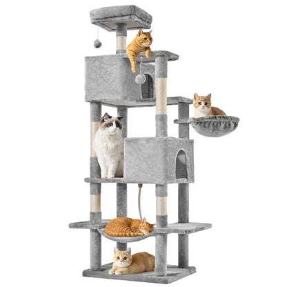 US Local 66 Inch Cat Tree Tower, Large Multi-Cat Climbing Extended Platform, Hammock, Pet House For Indoor Cats And Kittens Play