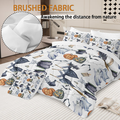 US Local 8 Pieces Halloween Comforter Set, Witch Pattern Bed In A Bag Bedding With Comforter Sheet Sham - 1 Comforter, 2 Pillow Shams, 1 Flat Sheet, 1 Fitted Sheet, 1 Cushion Cover, 2 Pillowcases