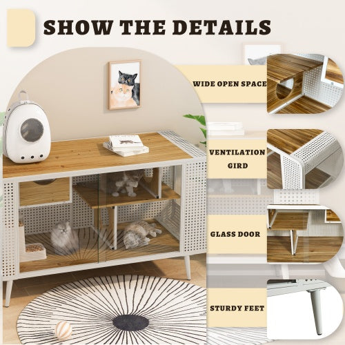 US Local Spacious Cat Houses With Tempered Glass Are Suitable For Living Rooms, Hallways, Dens, And Other Spaces