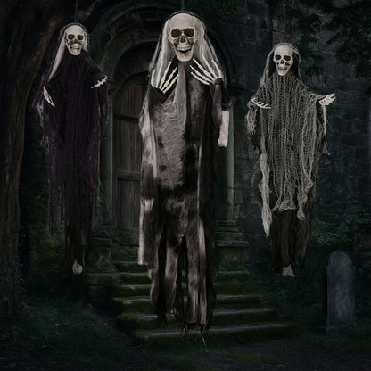 US Local 3 Pcs Hanging Skeleton Ghost, One 4.6FT And Two 3FT Halloween Hanging Decorations