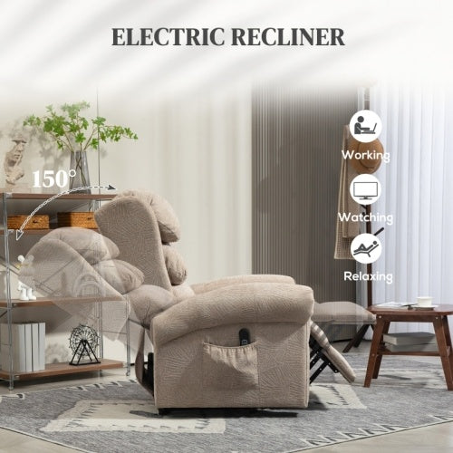 UK Local HOMCOM Velvet-Feel Electric Riser Recliner Chair - Khaki
