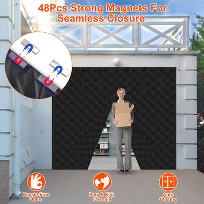 US Local 1 Pc 16x7FT Magnetic Thermal Insulated Garage Door Curtain For Winter Two Car Garage Screen With Magnetic Closure 8 Roll Up Buckle Straps For Two Cars Weatherproof Windproof Soundproof