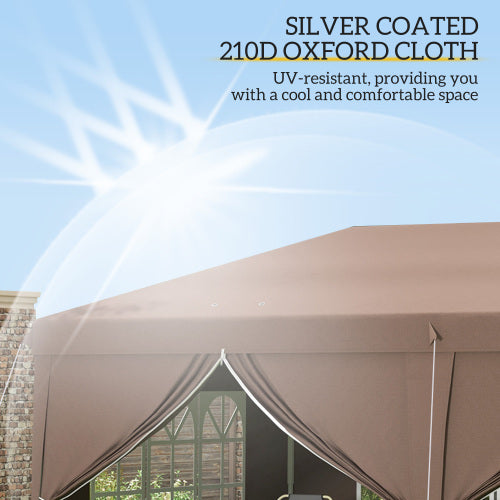 UK Local Outsunny 3 X 6 M Pop Up Gazebo With Sides And Windows, Height Adjustable Wedding Camping Party Tent Canopy Marquee With Storage Bag For Garden, Event, Brown