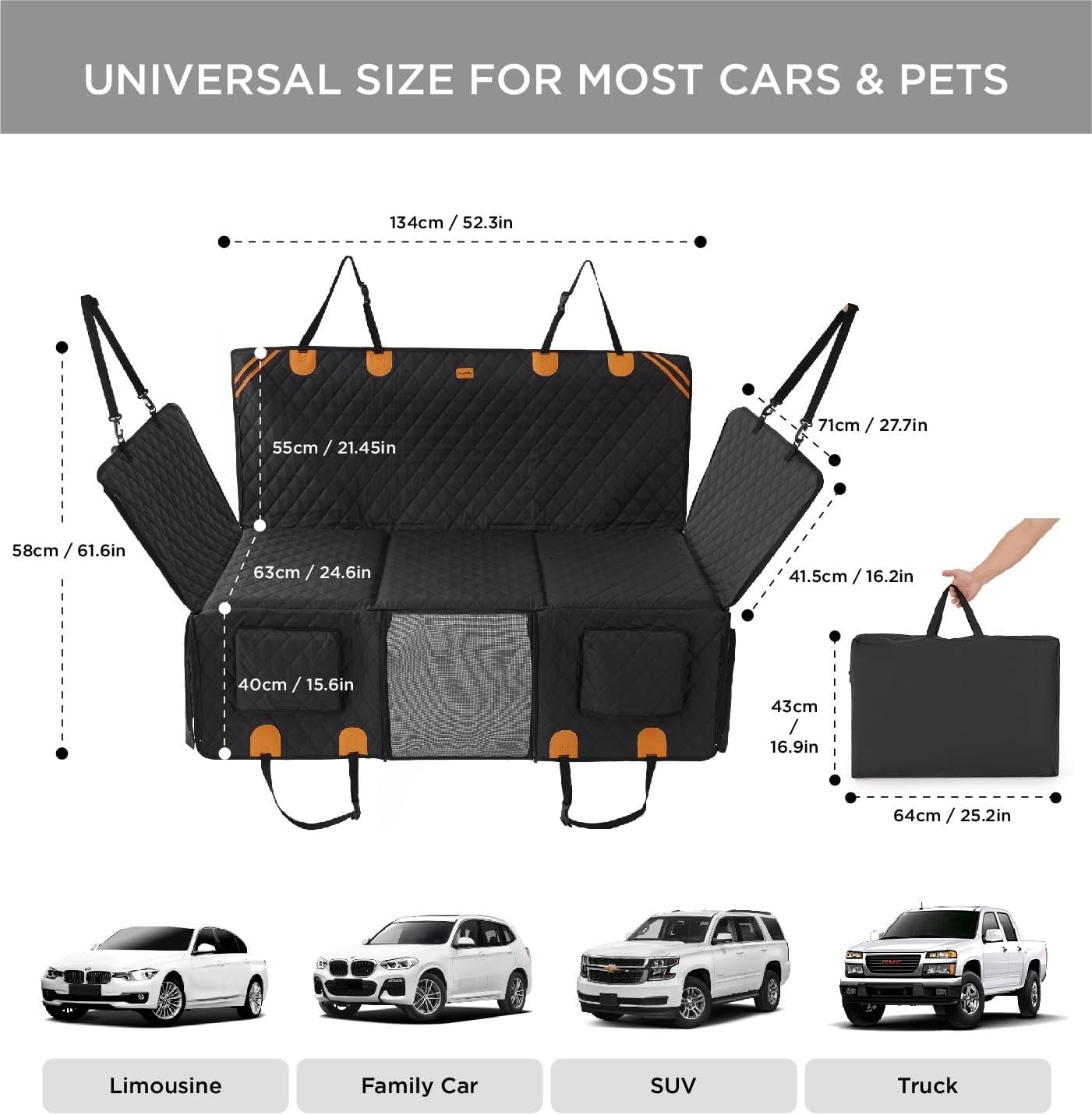 US Local Made4Pets Pet Dog Car Back Seat Cover Back Seat Extension Pad Can Bear 400 Pounds Waterproof And Non-slip Dog Car Hammock Eight-layer Hard Bottom With PE Foam Easy To Install And Clean