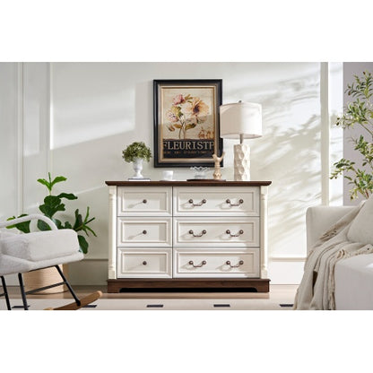 US Local Farmhouse Style 6 Drawer Dresser Chest With Base Wooden Rustic Chest Of Drawers, Storage Dresser Organizer For Bedroom, Living Room, Beautiful Sturdy And Durable