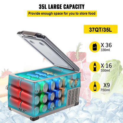 US Local Portable Refrigerator 37 Quart(35 Liter),12 Volt Refrigerator App Control(-4¨H~68¨H), Car Refrigerator Dual Zone With 12/24v DC & 110-240v AC For Camping, Travel, Fishing, Outdoor Or Home Use