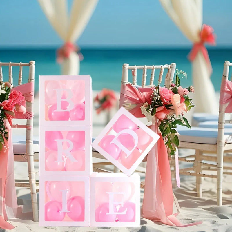 US Local 5 Pieces Wedding Balloon Boxes BRIDE Letters White Clear Balloon Blocks Box Party Decorations Balloons Boxes For Engagement Bride Shower Weddings Centerpieces Photo Booth Props, No Balloons