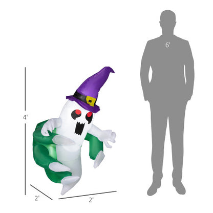 US Local Outsunny 4ft Inflatable Halloween Decoration, Lighted Window Sticker Ghost In Hat, Blow Up Outdoor LED Yard Display, Waterproof