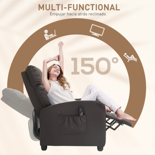 UK Local HOMCOM Recliner Armchair, Massage Faux Leather Push Back Reclining Chair With Adjustable Leg Rest, Side Pocket, For Home Living Room Theatre, Brown