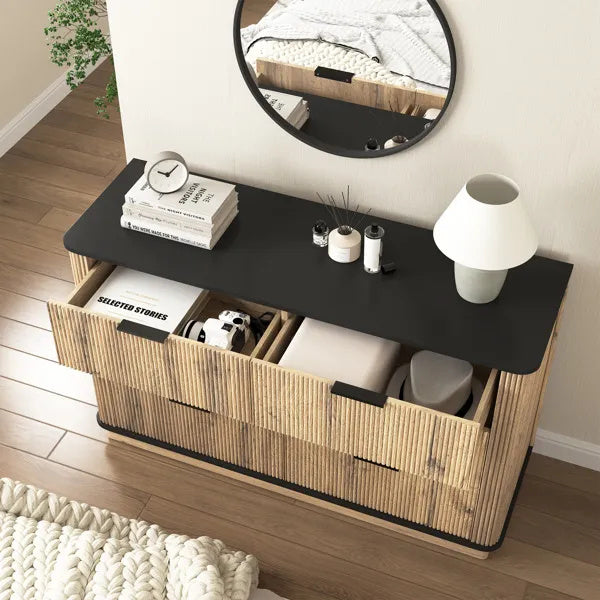 US Local Modern Multi-functional Six-drawer MDF Cabinet,The Perfect Combination Of Rounded Corners And Multifunctional Design, With Product Dimensions