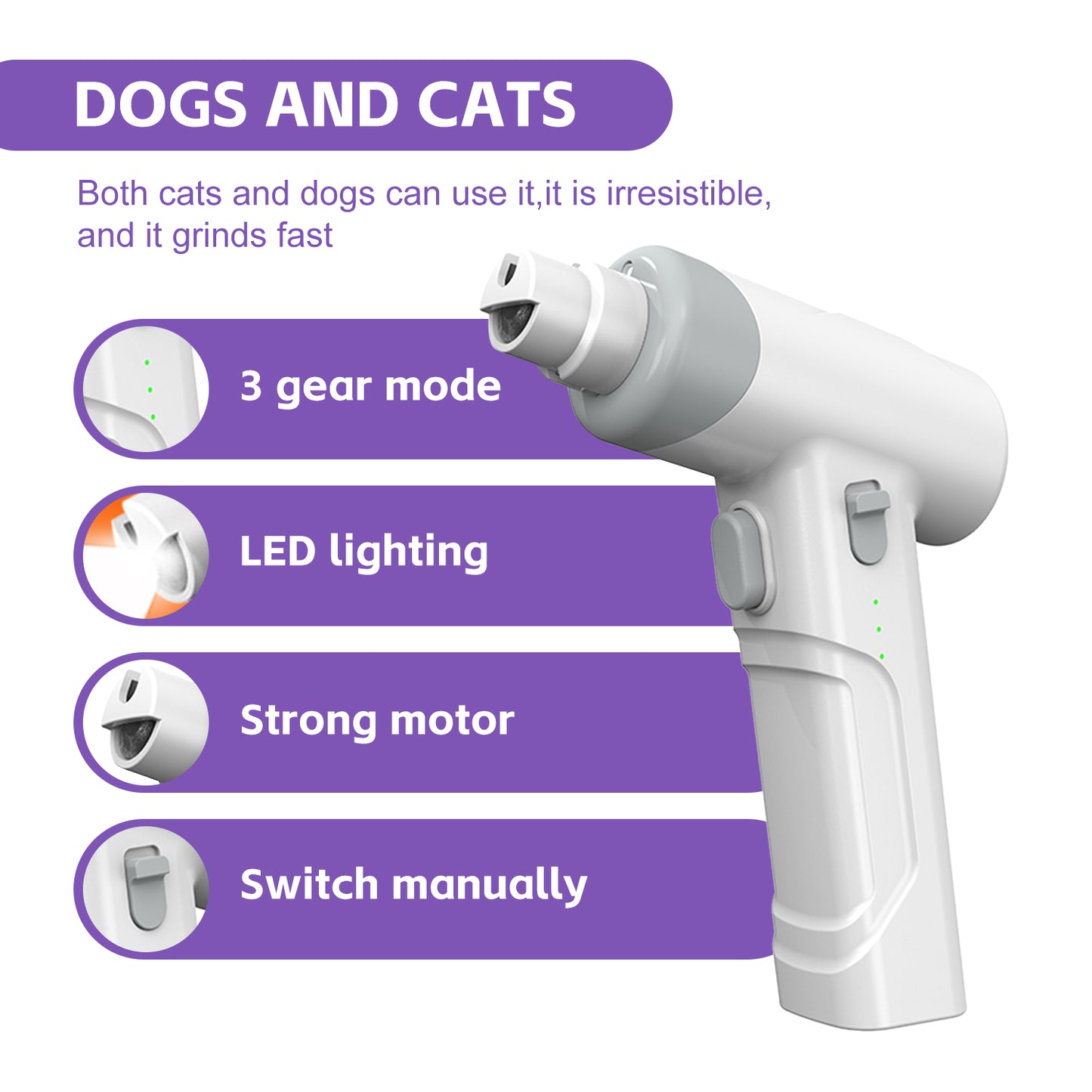 US Local Cat Nail Clippers & Dog Nail Clippers Trimmers For Large Medium Small Dogs Cats Claw Trimmer Quick Sensor And Safety Guard USB Rechargeable With LED Lights Dogs Nail Trimmer