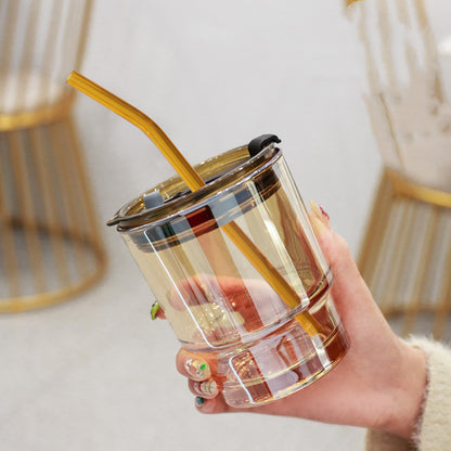 Creative Portable Bamboo Cup With Lid Straw Glass