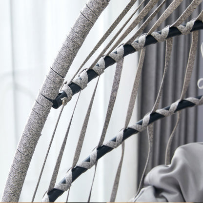 US Local GRHeavy-Duty Iron Hanging Chair With Wicker Weave   Single Person Swing For Indoor  Outdoor Gray