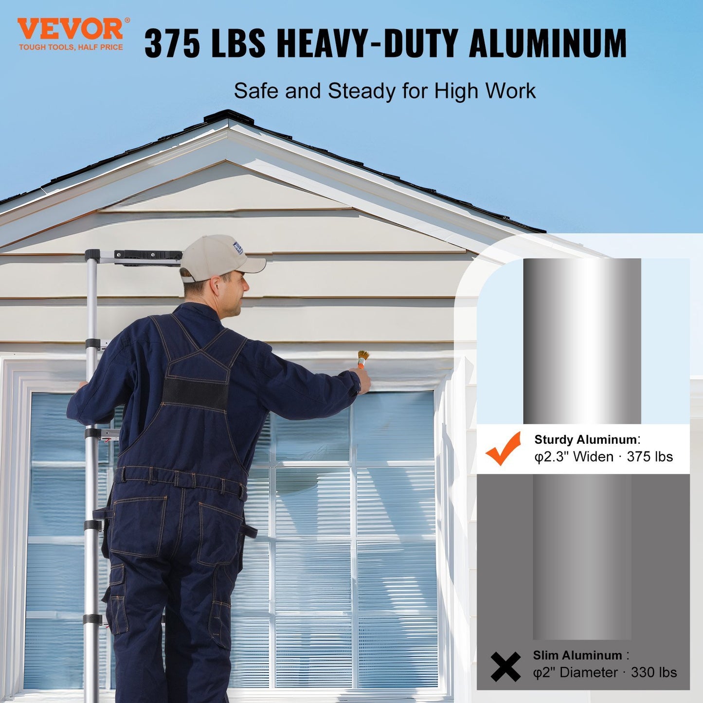 US Local VEVOR Telescoping Extension Ladder 8.5FT One-button Retraction 375 LBS Capacity