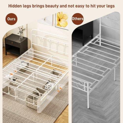 UK Local HOMCOM Double Minimalistic Metal Bed Frame - White
