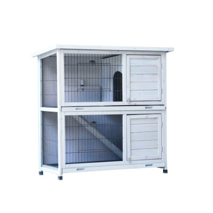US Local Rabbit Hutch Outdoor, 2-Story Rabbit Cage Indoor With Run, Bunny Cage With 2 Removable No-Leak Trays, Pet Cages With Non-Slip Ramp, Waterproof Roof, Fence, For Small Animals