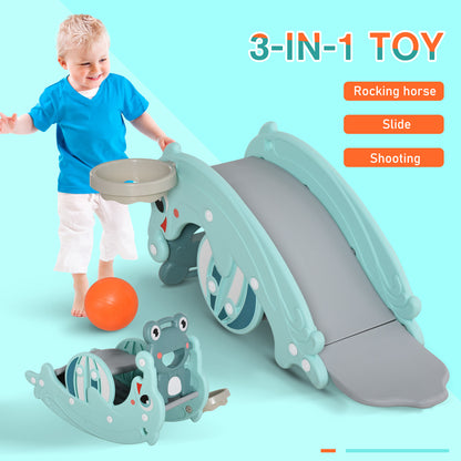 US Local 3-in-1 Kids Portable Slide Rocking Horse Toy with Basketball Hoop for Age 1.5-3 Boys and Girls