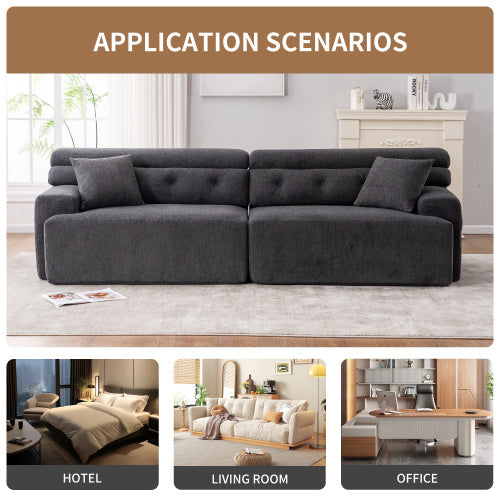 US Local LY-029 GRAY COMPRESSION SOFA 4-seater Combined Sofa, Wood Grain Chenille Fabric, Full Sponge Compression Sofa,combined Sofa With 2 Pillows For Living  Home Furniture  Apartment