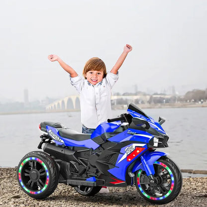 US Local Kids Powered Ride-ons Toy, Kids Motorcycle For 3-6 Years, 12V Electric Ride On Motorcycle With Light Wheel & Bluetooth Music-Blue