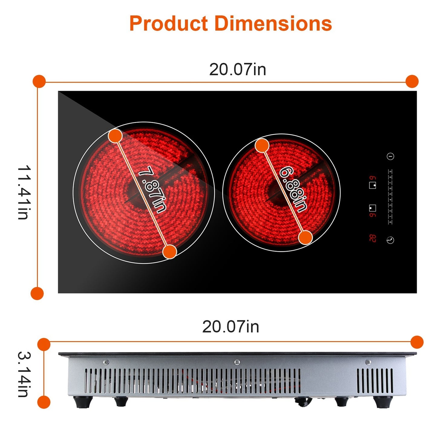 US Local 1Pc Dual Induction Burners Electric Cooktop 110V Total 1900W Electric Stove Built In Electric Ceramic Stove With Timer Setting 9 Firepower Levels Over Heating Protection