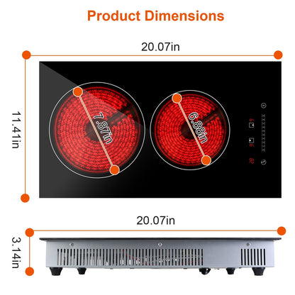 US Local 1Pc Dual Induction Burners Electric Cooktop 110V Total 1900W Electric Stove Built In Electric Ceramic Stove With Timer Setting 9 Firepower Levels Over Heating Protection
