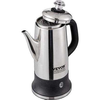 US Local 12-Cup Electric Percolator Coffee Pot, 304 Stainless Steel Coffee Percolator With Keep Warm Function & Heat-Resistant Handle, Classic Coffee Maker, Quick Brew & Easy-Pour Spout, Silver