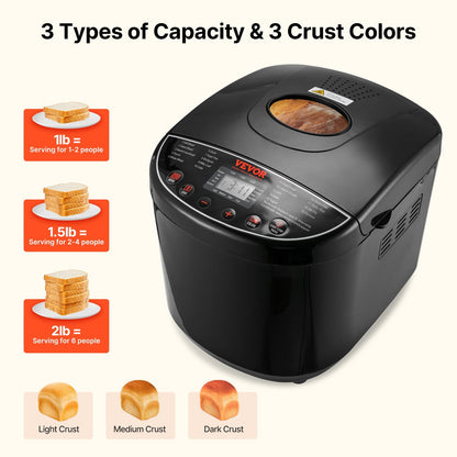 US Local 2LB 19-in-1 Bread Maker Automatic Compact Dough Machine Nonstick 3 Crust Colors