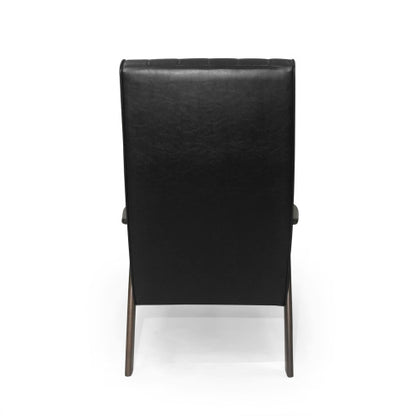US Local Mid Century Modern Upholstered Accent Chair, Matte Black Faux Leather