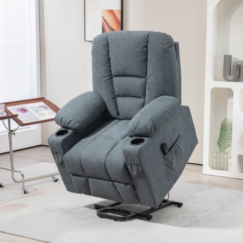 UK Local HOMCOM Oversized Riser And Recliner Chairs For The Elderly, Fabric Upholstered Lift Chair For Living Room With Remote Control, Side Pockets, Cup Holder, Grey
