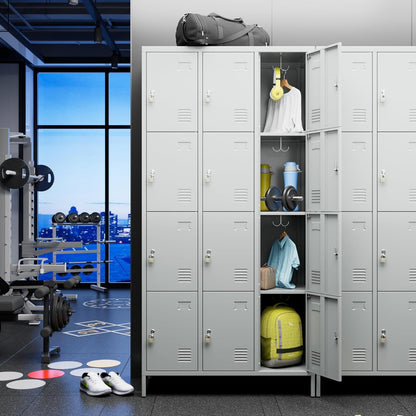 US Local Metal Lockers For Employees With 12 Door & Hooks,Metal Storage Locker With Lock And Card Slot For School Office Garage Gym Bedroom Home,Assembly Required,12 Doors Light Grey