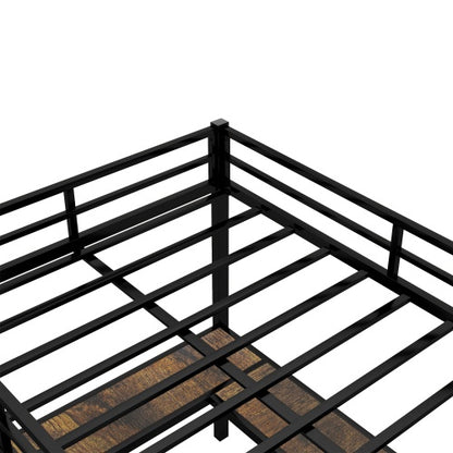 US Local Full XL Metal Loft Bed With Desk And Shelves, Loft Bed With Ladder And Guardrails, Loft Bed Frame For Bedroom, Black