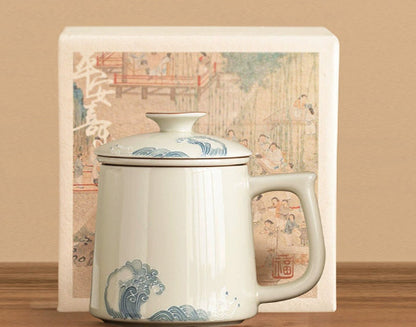 Hand-painted Heap Carving HAILANG Office Cup Home Tea Separation Mug