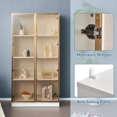 UK Local LED Display Cabinet, Clear Display Case For Figures, Storage Shelves With Tempered Glass Door, Storage Cabinet Floor Standing Transparent Showcase 160x80x40 Cm White