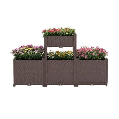 US Local Rectangular Raised Garden Bed Kit Indoor Outdoor Plastic Planter Grow Box For Egetables, Herbs, Flowers Succulents, Coffee Color