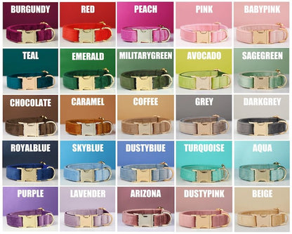 US Local Multiple Colour Velvet Personalise Dog Collar Leash Set With Bow