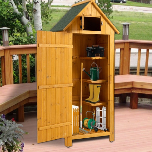 US Local 30.3L X 21.3W X 70.5H Outdoor Storage Cabinet Tool Shed Wooden Garden Shed Natural
