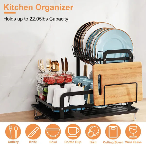 US Local 2-Tier Dish Drying Rack For Kitchen Counter Space Saving Rustproof Dish Rack With Drainboard Detachable Kitchen Drainer Organizer Set