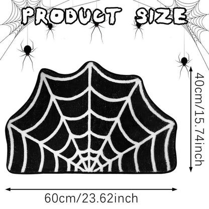 US Local 15.7 X 23.6 Inch Halloween Decor Spider Web Bath Mat For Bathroom, Gothic Cute Halloween Decoration Black White Half Circle Bath Mat Non Slip Cashmere Bath Rug Bathroom Mat Plush Shower Rugs