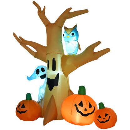 US Local HOMCOM 7.5 Tall Lighted Halloween Inflatables Outdoor Decorations Haunted Tree With Owl, Ghost, Pumpkins, Blow Up LED Yard Decor For Garden, Lawn, Party, Holiday, Waterproof