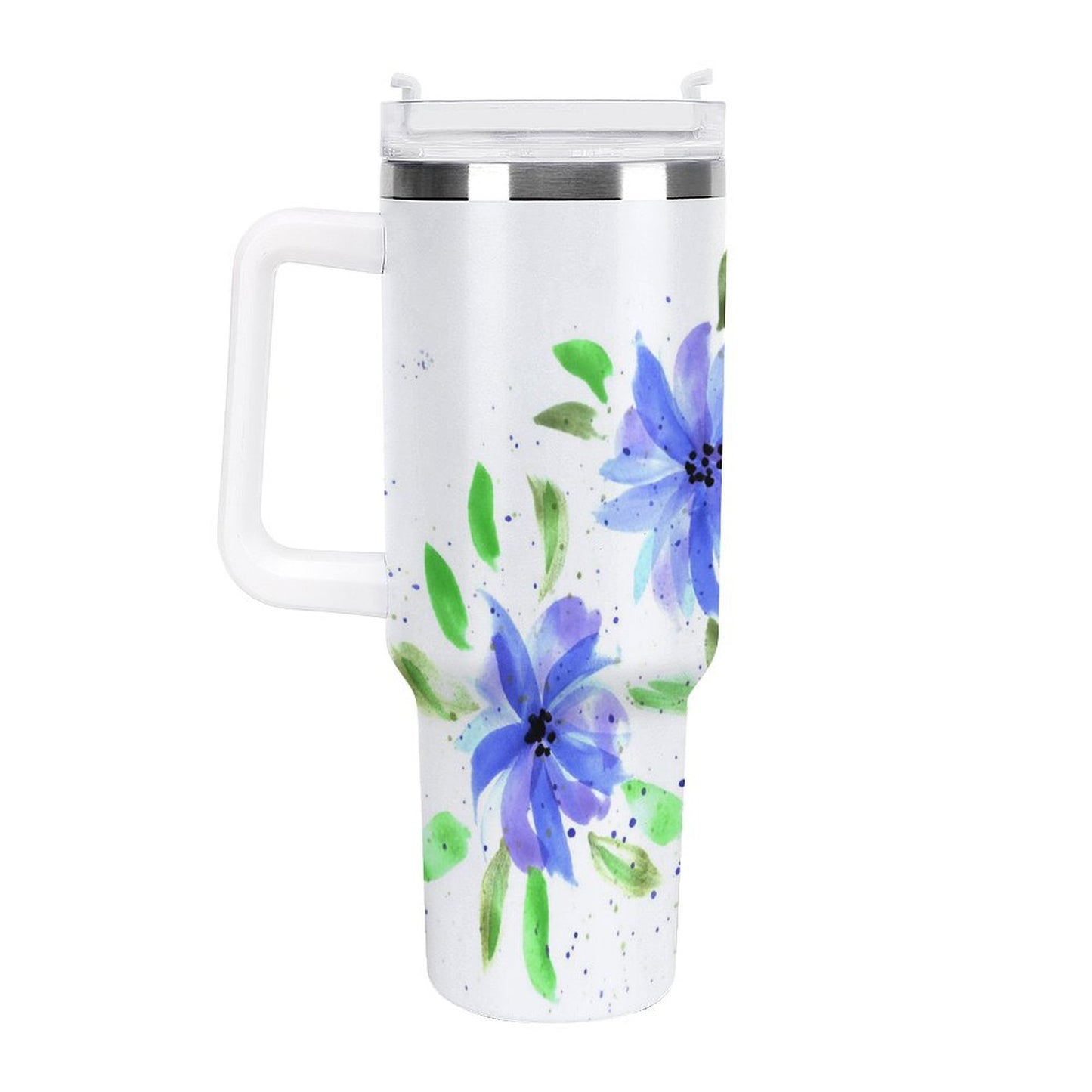 PHDT00144 POD US Local Tumbler 40 oz Large Capacity Car Cup Watercolor, Blue Flowers, Green Leaves