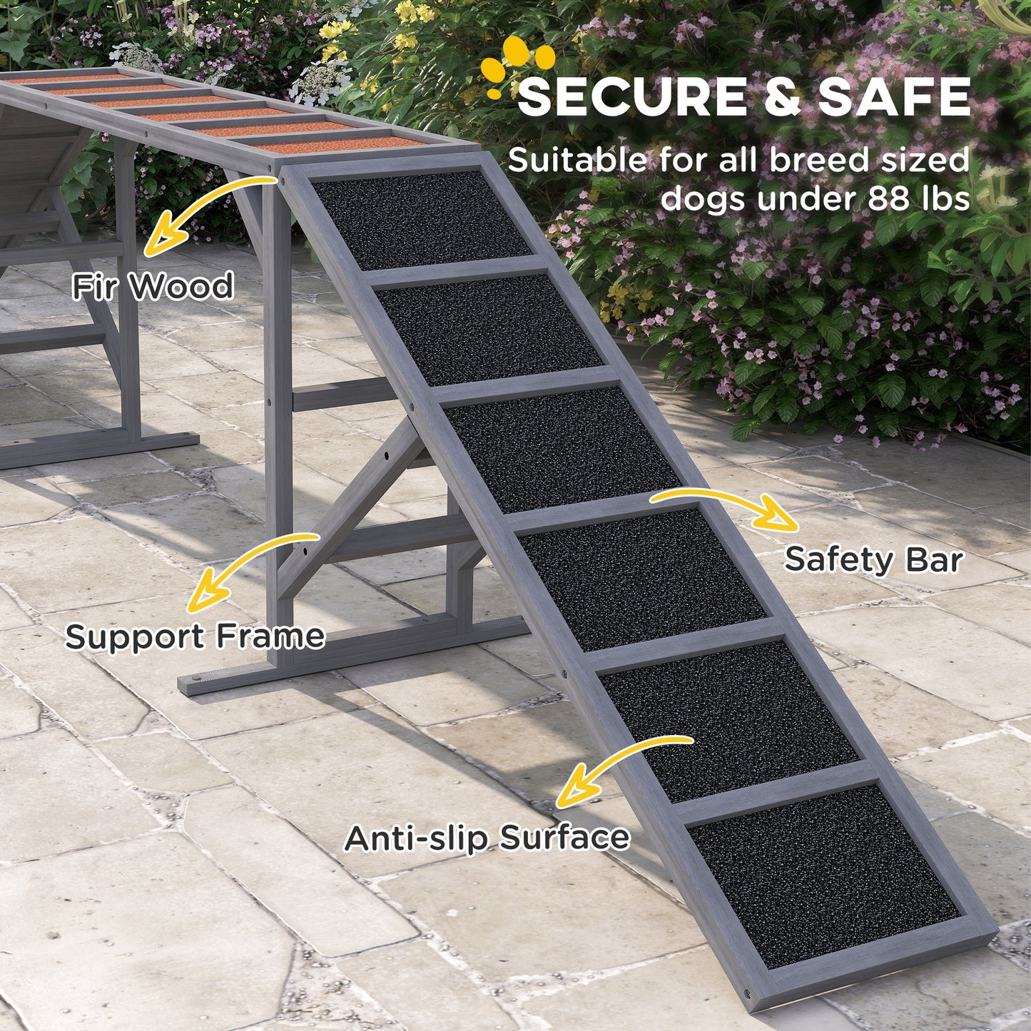 US Local Dog Agility Equipment Ramp With Safety Bar, Non-slip Surface, For Walk And Pause Training, Gray