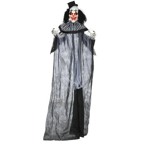 HOMCOM 6 Life Size Outdoor Halloween Decoration, Classic Black And White Striped Clown Animatronic, Sound And Motion Activated Animated Prop With Light Up Eyes  Sounds