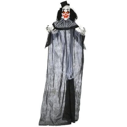US Local HOMCOM 6 Life Size Outdoor Halloween Decoration, Classic Black And White Striped Clown Animatronic, Sound And Motion Activated Animated Prop With Light Up Eyes  Sounds