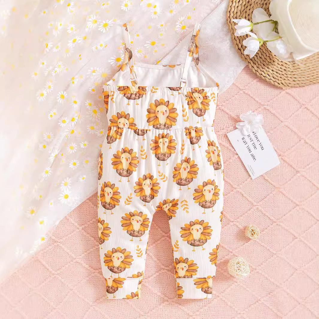 Baby Infant Toddler Romper Thanksgiving Cock Element Suspender Jumpsuit