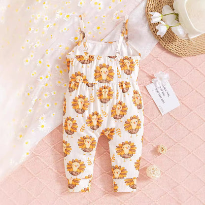 Baby Infant Toddler Romper Thanksgiving Cock Element Suspender Jumpsuit